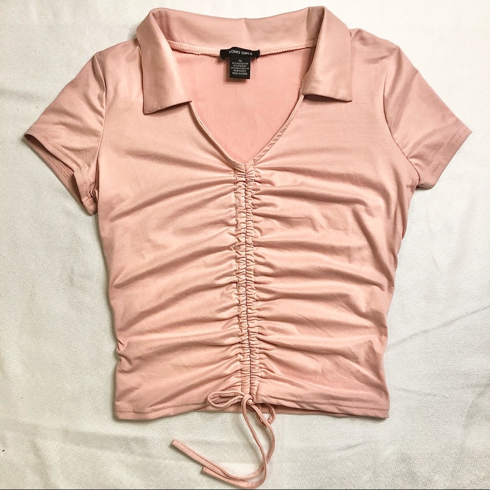 Baby pink collared crop top